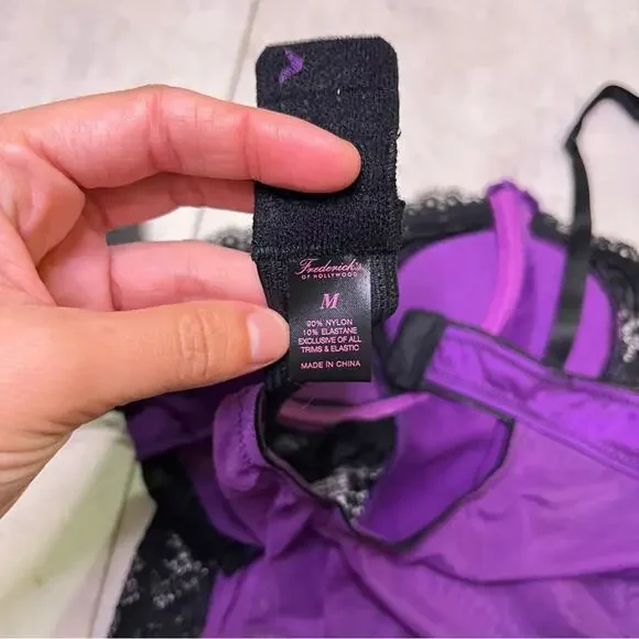 Fredericks of Hollywood Purple Black Ilana Lace Bodysuit Mesh Thong NWT Medium - Picture 13 of 15